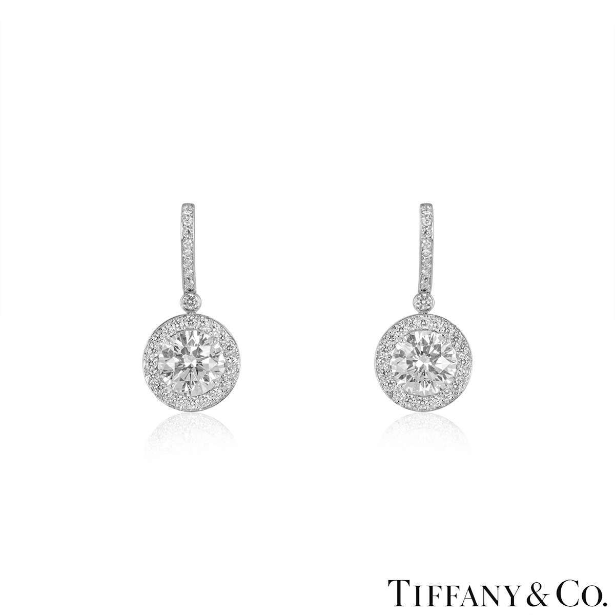 Platinum Tiffany  Co Round Diamond Halo Flower Studs  Baraka Gems